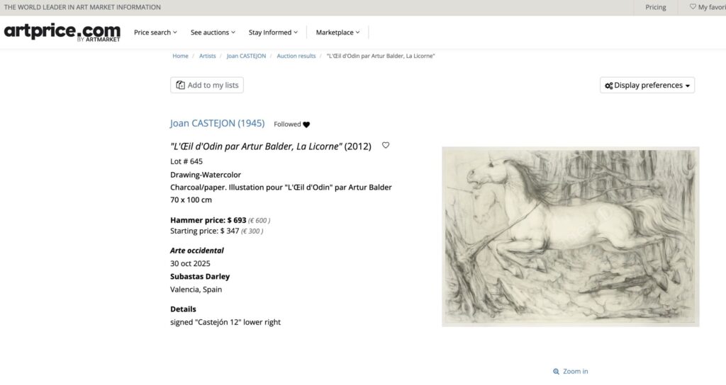 Artprice.com "L'Œil d'Odin par Artur Balder, La Licorne" (2012)