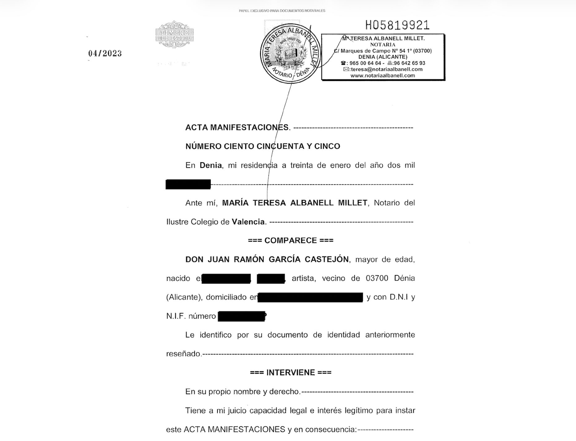 La serie de obras originales de Joan Castejon, autenticada por el autor ante notario en Dénia.