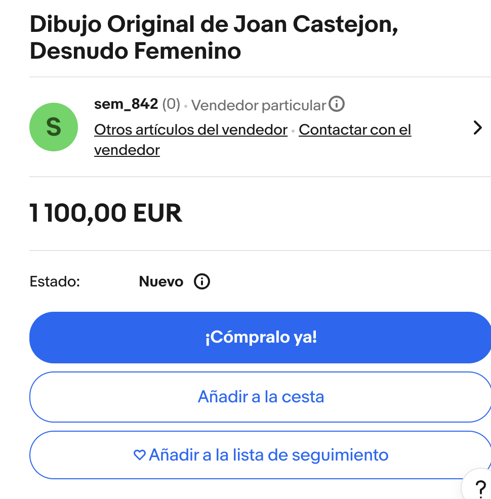 Ebay.es: «Dibujo Original de Joan Castejon, Desnudo Femenino»