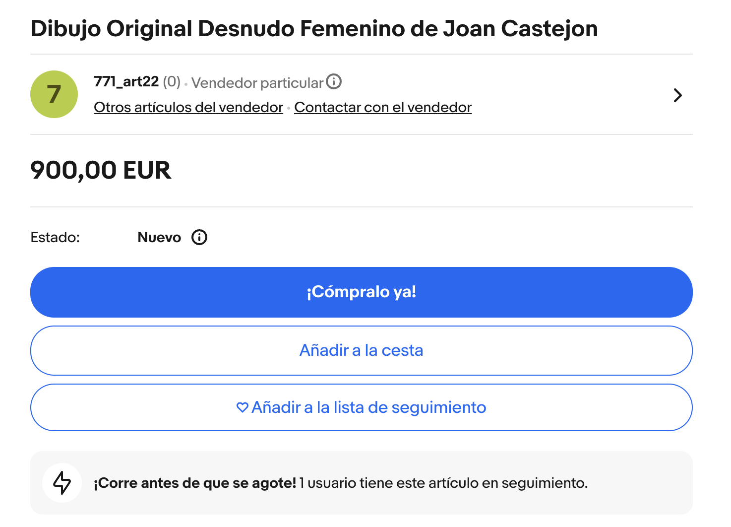 Ebay.es: «Dibujo Original Desnudo Femenino de Joan Castejon»